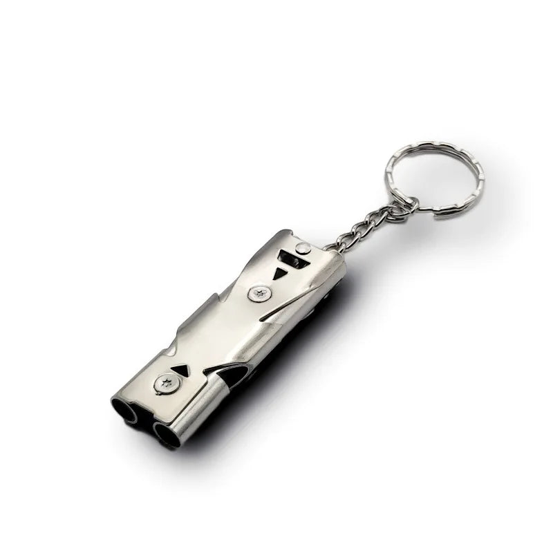 Outdoor Survival Whistle Double-tube Blast Whistle Stainless Steel High-frequency Earthquake Rescue Whistle High-decibel Whistle Peaceful Pleasures Health and Wellness Silver