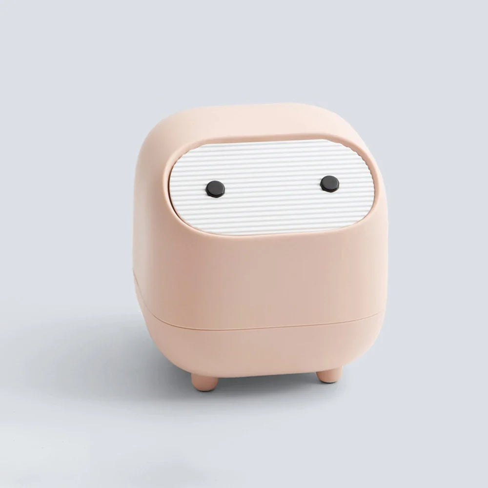 Cute Ninja Mini Desktop Trash Can with Lid | Small Plastic Bin