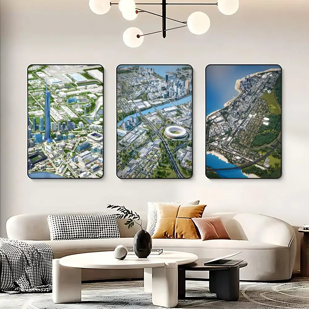 Game C-Cities: Skylines Poster HD Self Adhesive Waterproof Wall Art Ideal for Home Office Dorm Bedroom Great Gift Peaceful Pleasures Health and Wellness