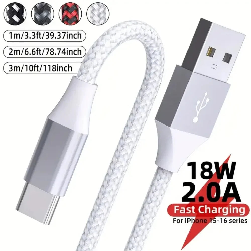 USB-A to USB-C Fast Charging Nylon Cable 1M 2M 3M