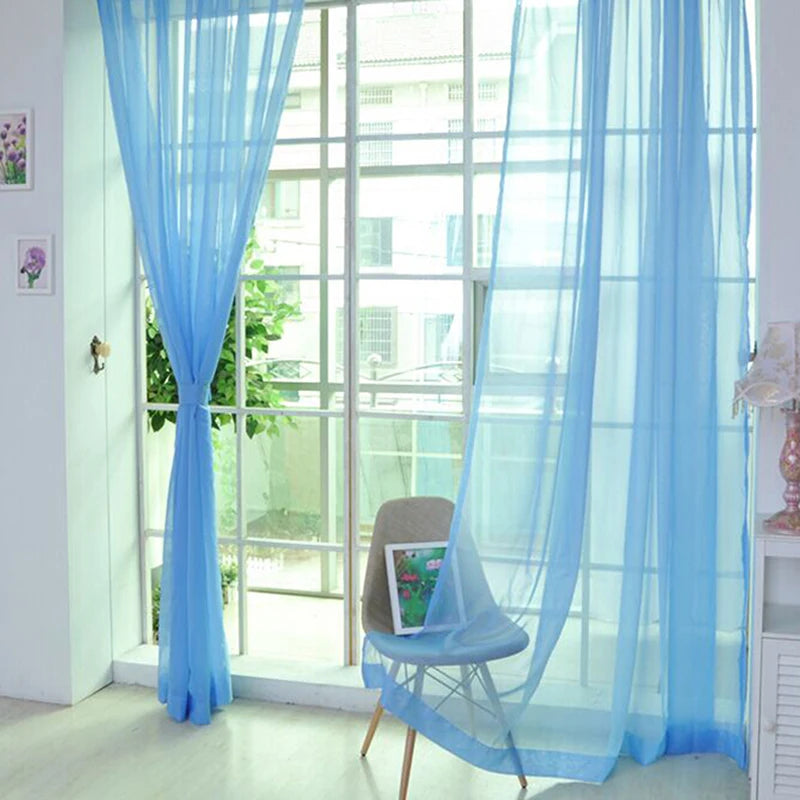 Transparent Window Gauze Solid Color Wedding Glass Gauze Household Products Light Luxury Style Easy To Install Curtains Peaceful Pleasures Health and Wellness Sky blue