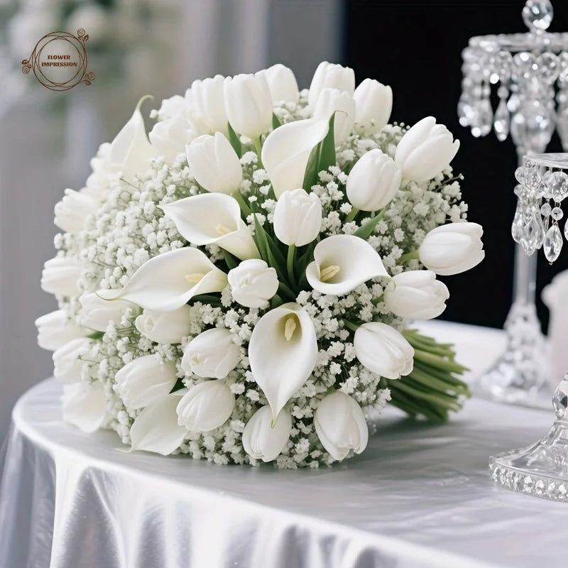 40-Pc Artificial Flower Bouquet – Gypsophila, Tulip & Calla Lily