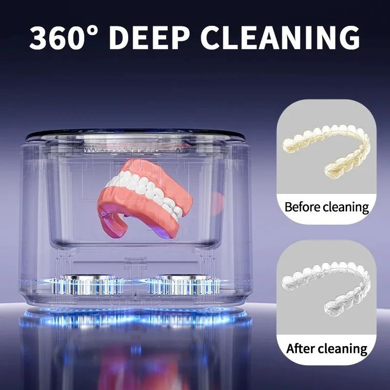 USB Rechargeable 50KHZ Ultrasonic Braces Cleaning Machine Multi-Function Invisible Retainer Denture Cleaner for Oral Care Peaceful Pleasures Health and Wellness