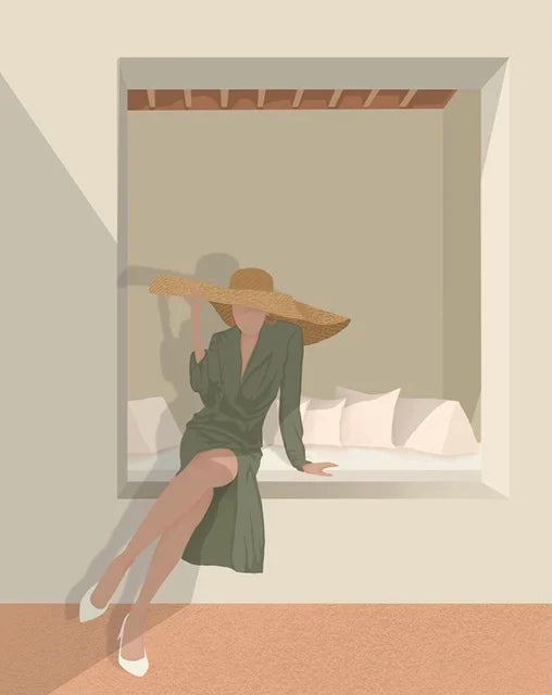 Nordic Wall Art Abstract Fashion Women And Leaf Prints Posters Gift for Girls Canvas Prints Pictures Room Decor Figure Painting Peaceful Pleasures Health and Wellness H 30x40cm