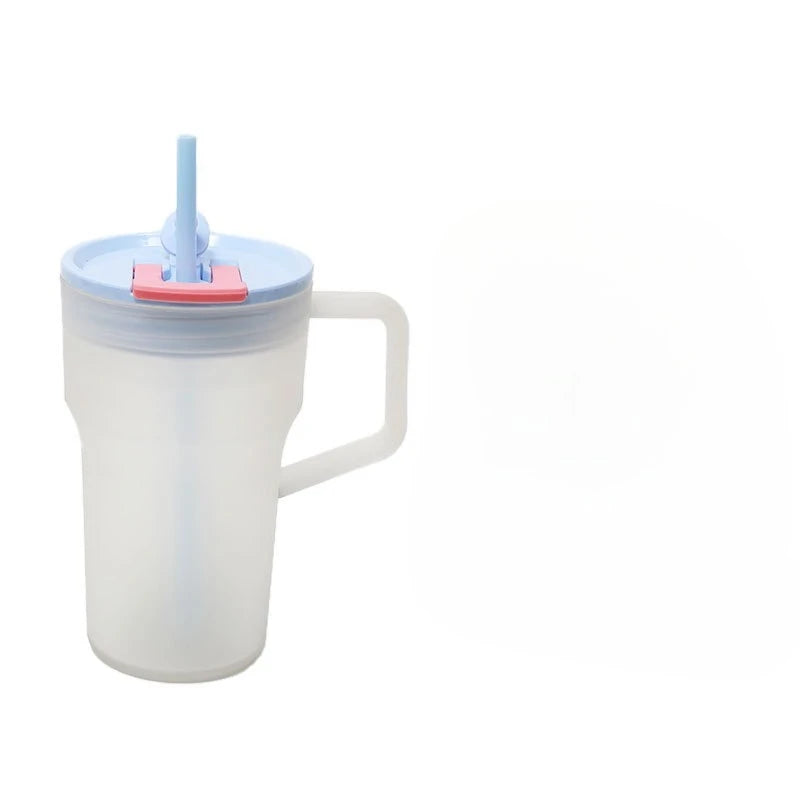 680ML Creative Double-drinking Straw Cup, Simple 22oz Single-layer Plastic Car Cup, Girls' Office Drinkware Daily Water Cup Peaceful Pleasures Health and Wellness Blue