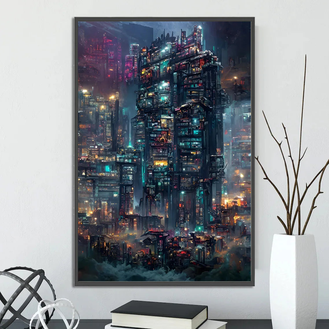 Cyberpunk City Poster Figures Home Decoration Painting Pictures Wall Cartoons Computer Room Wallpaper Gift Peaceful Pleasures Health and Wellness