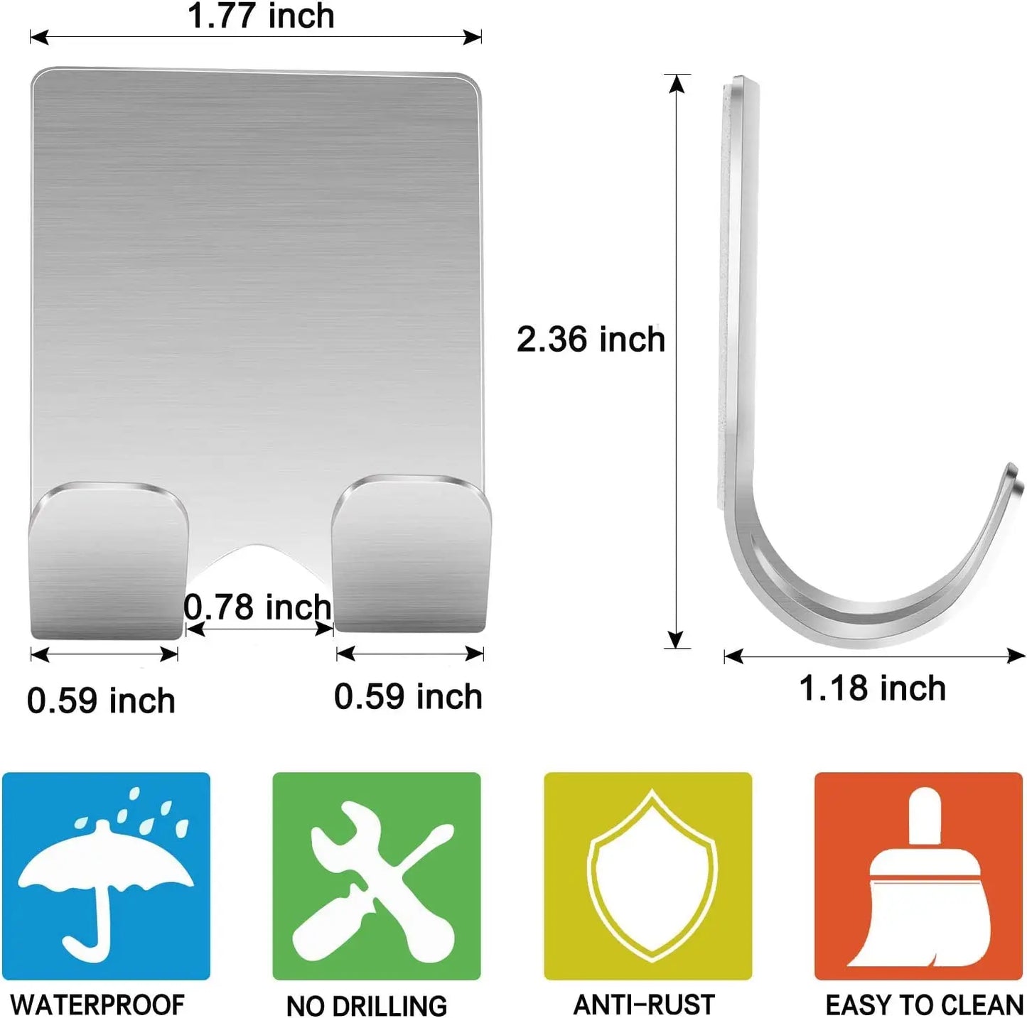 2-Pack Punch-Free Razor Holder & Adhesive Bathroom Hooks