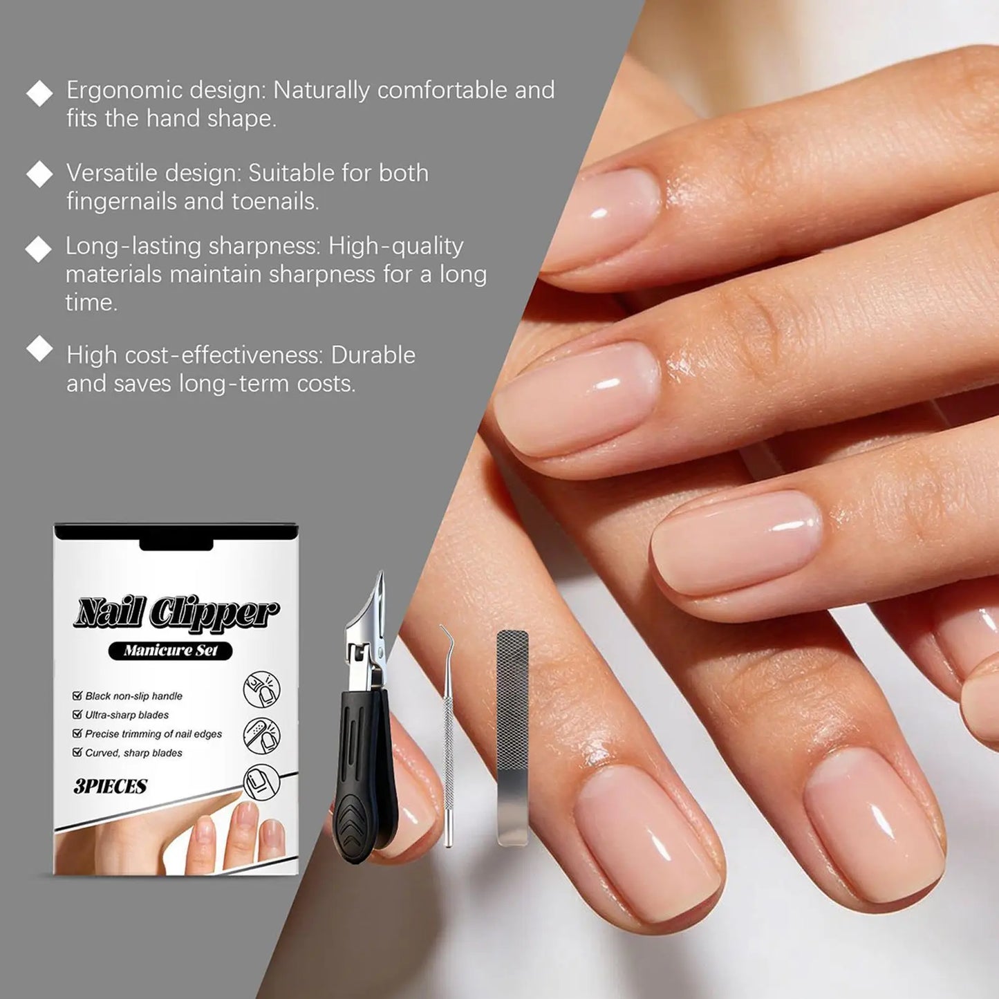 Angled Nail Clippers | Wide Opening Anti-Splash Trimmer Set