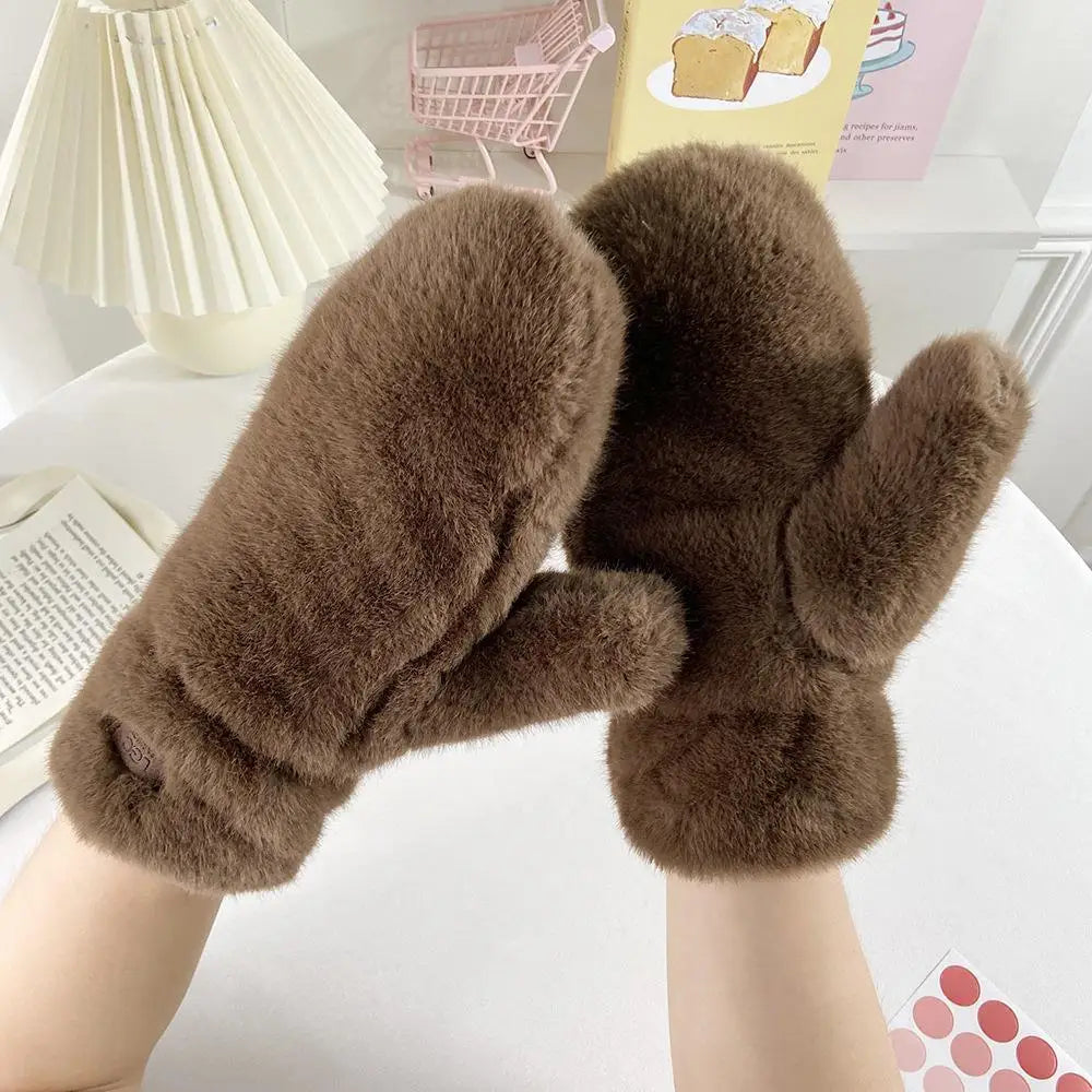 Anti-cold Keep Warm Thickened Gloves Winter Solid Color Warm Gloves Students Fashionable and Cute Multi-finger Windproof Gloves Peaceful Pleasures Health and Wellness Coffee