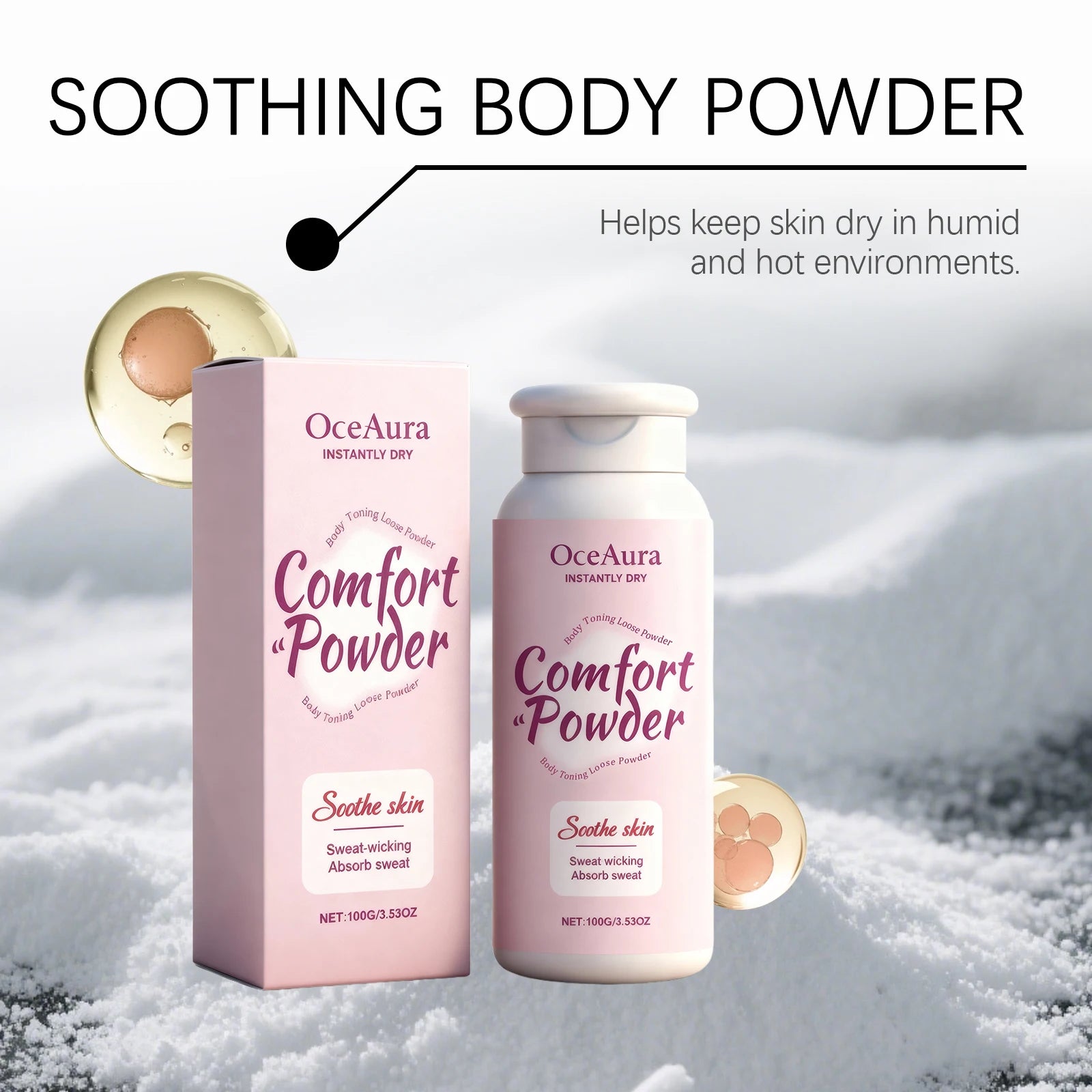 OceAura Comfort Body Powder – Sweat & Odor Control 100ml Body Comfort Powder Peaceful Pleasures Health and Wellness