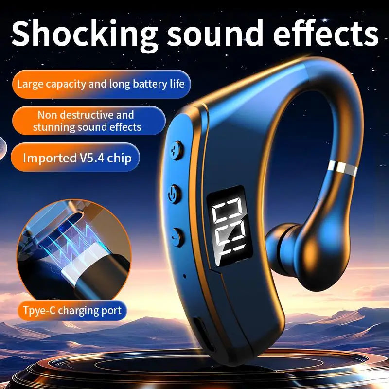 Single-ear Wireless Earbuds Business Commute & Car LED Display Long-lasting Earhook Bluetooth Headset Peaceful Pleasures Health and Wellness