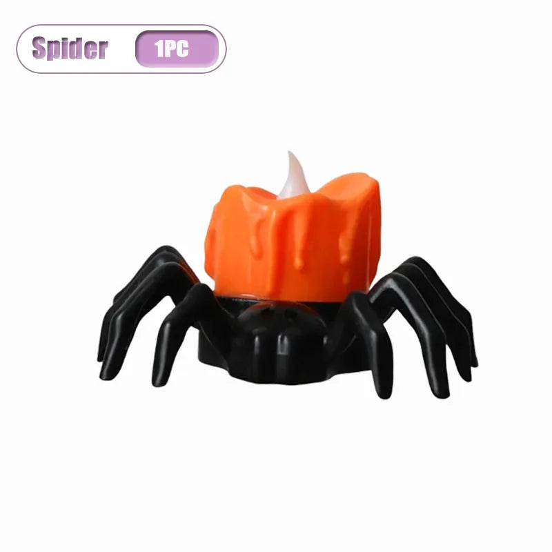 Halloween Pumpkin LED Candle & Spider Night Light Ornament Set