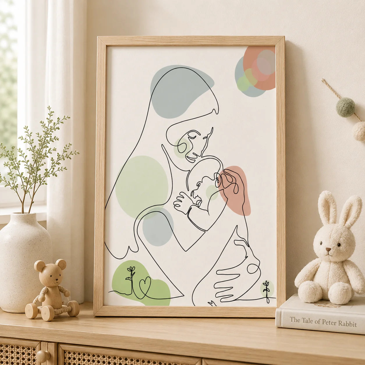 Mordern Abstract Line Wall Art, Minimalist Mother and Baby Canvas Painting, Mother Gift Poster Print For Room Bedroom Decor Peaceful Pleasures Health and Wellness