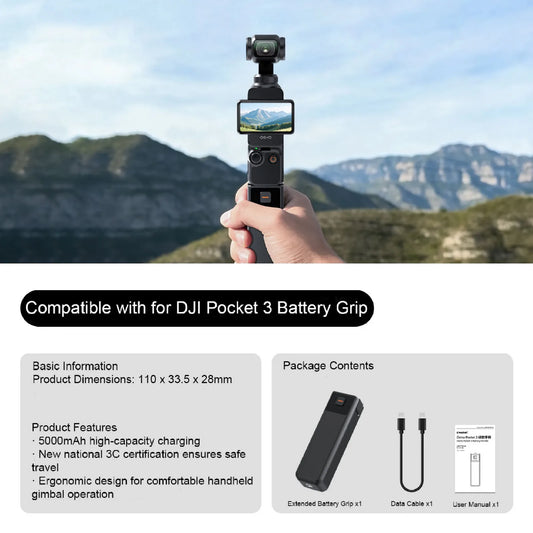 5000mAh Battery Grip For DJI Osmo Pocket 3 Portable Charging Handle With 21700 High-Density Cell 10W Pass-Through Charging Peaceful Pleasures Health and Wellness
