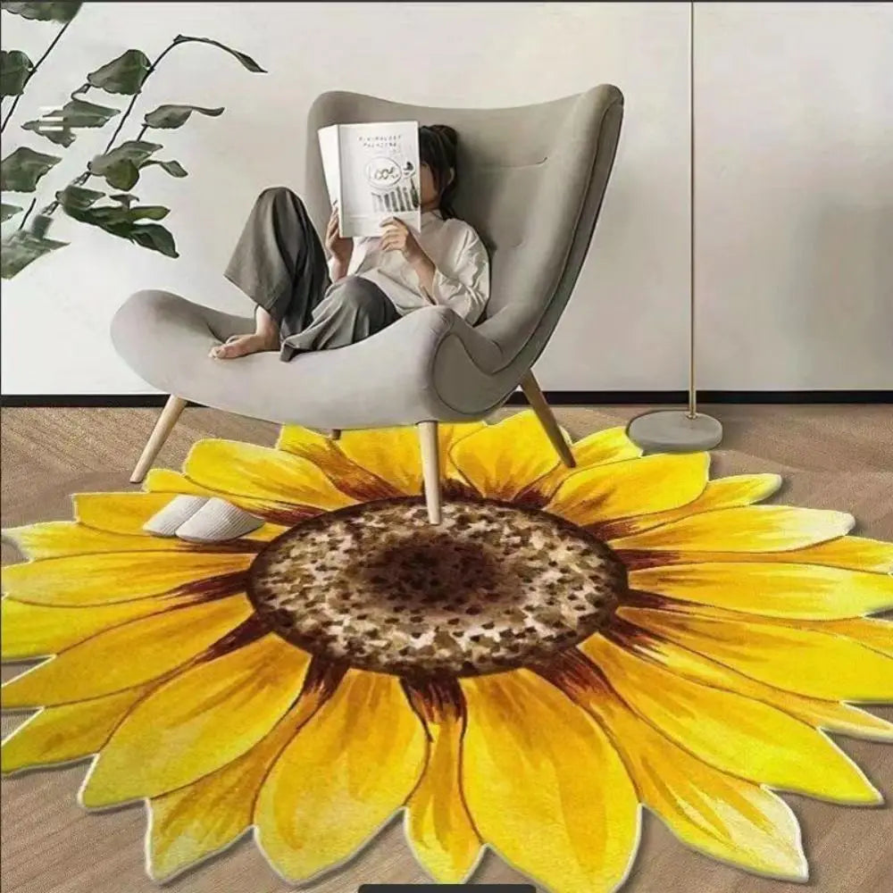 Baby Crawl Special-shaped Flower Carpet Sunflower Pastoral Peony Floor Mat Soft Non-slip Blanket Bedside Peaceful Pleasures Health and Wellness