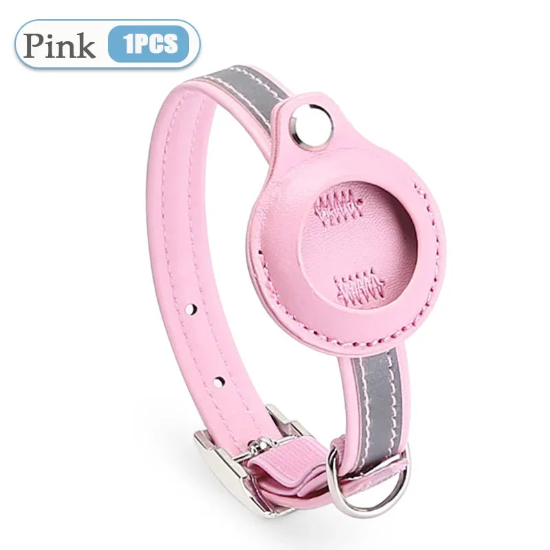 Leather Pet Collar with Apple AirTag Holder | Dog & Cat