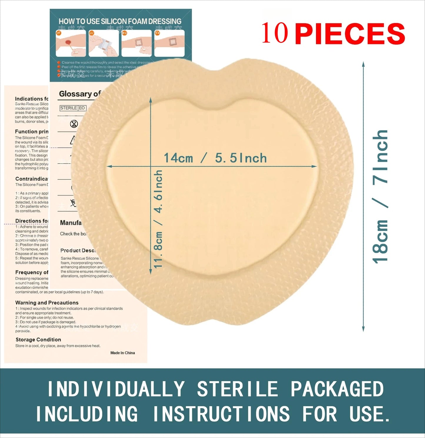 Silicone Foam Dressing with Border, 10 Pack Waterproof Wound Care Bandage, High Absorbent Pad for Bed Sores Peaceful Pleasures Health and Wellness 10PCS 18X18cm