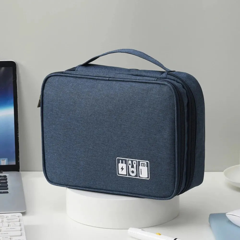 Multifunctional Digital Bag Data Cable Headphones Hard Drive Power Supply Digital Handbag Electronic Accessory Storage Bag Peaceful Pleasures Health and Wellness Blue
