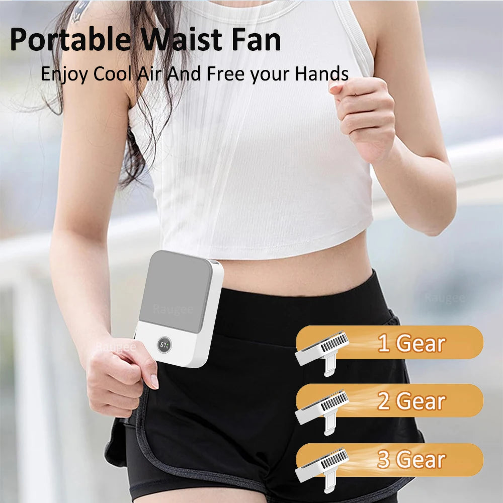 Waist Fan Portable Wearable Hanging Neck Fan USB Rechargeable Air Circulation Fan 3 Wind Speed Outdoor Bladeless Waist Clip Fan Peaceful Pleasures Health and Wellness