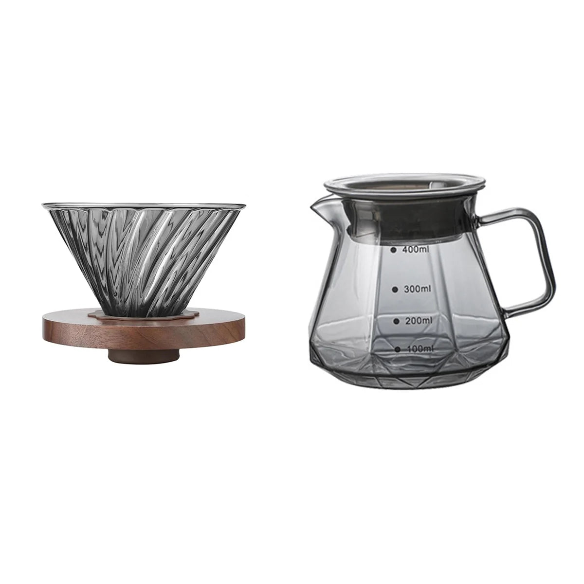 Leeseph Pour Over Coffee Maker with Walnut Handle & Glass Lid, 13.5/20 OZ Glass Coffee Pot for Home Café Restaurant Camping Peaceful Pleasures Health and Wellness 400ml