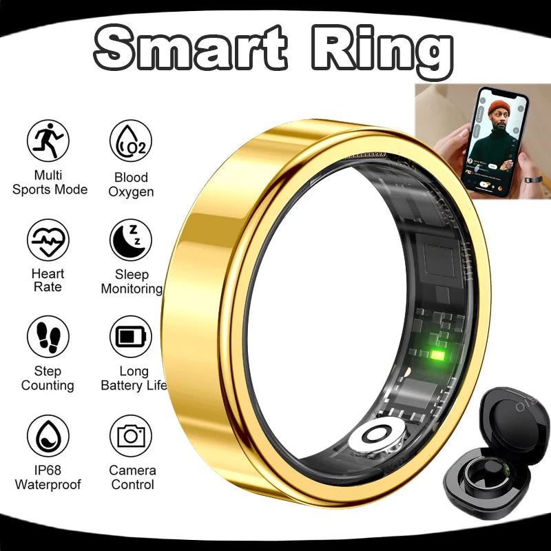 Smart Ring 2026 Men Women New IP68 WaterProof Heart Rate Blood Pressure Blood Oxygen Sleep Monitoring Multi-Sport Mode Smartring Peaceful Pleasures Health and Wellness ProGold 8