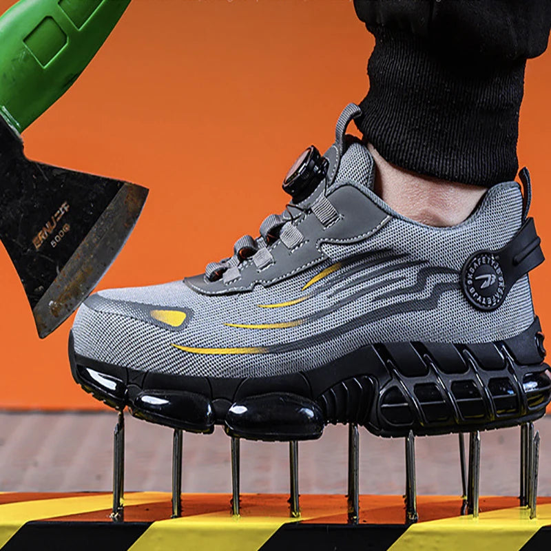 Rotary Knob Work Safety Shoes Anti-puncture Air-flying Woven Safety Shoes Construction Site Anti-slip Peaceful Pleasures Health and Wellness