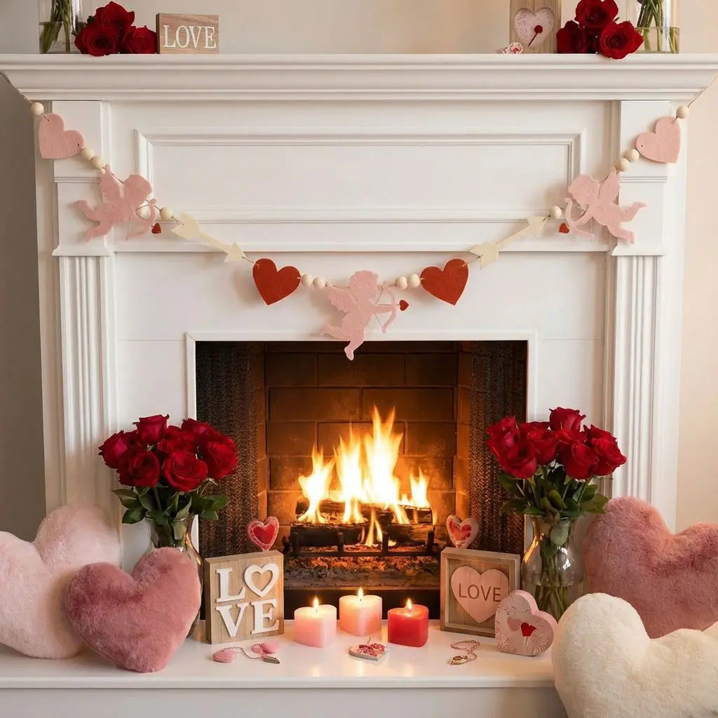 Red Pink Heart Felt Garland Banner – Valentine's Day & Wedding