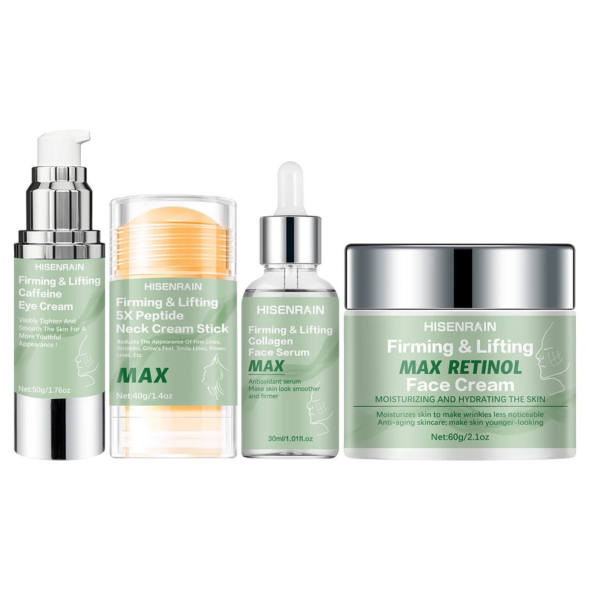HISENRAIN 4 in 1 Travel Skincare Kit-Face, Eye, Neck Cream & Serum Set, Moisturizing Christmas Gifts for Women, Premium Holiday. Peaceful Pleasures Health and Wellness