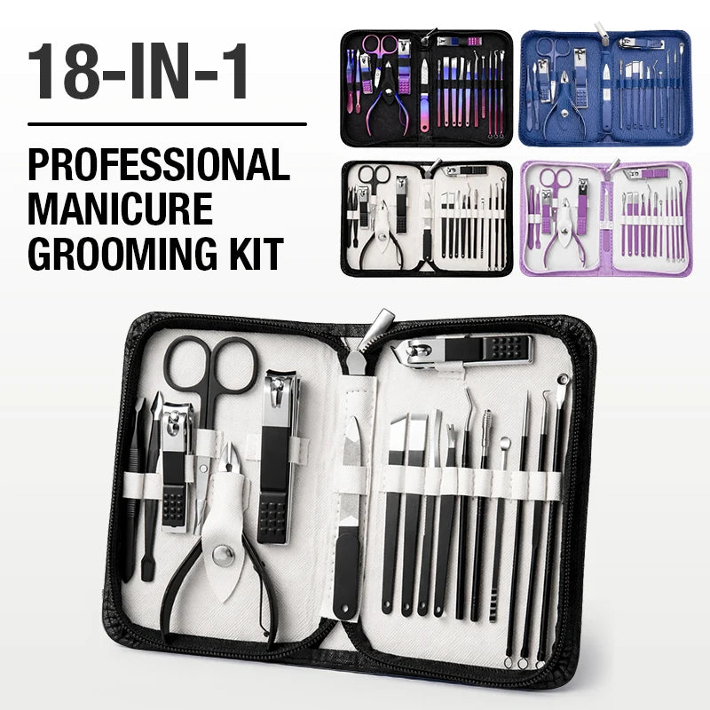 18PCS Professional Nail Clipper Set Home Set Stainless Steel Nail Clippers Hand and Foot Care with Zipper Case for Men & Women Peaceful Pleasures Health and Wellness