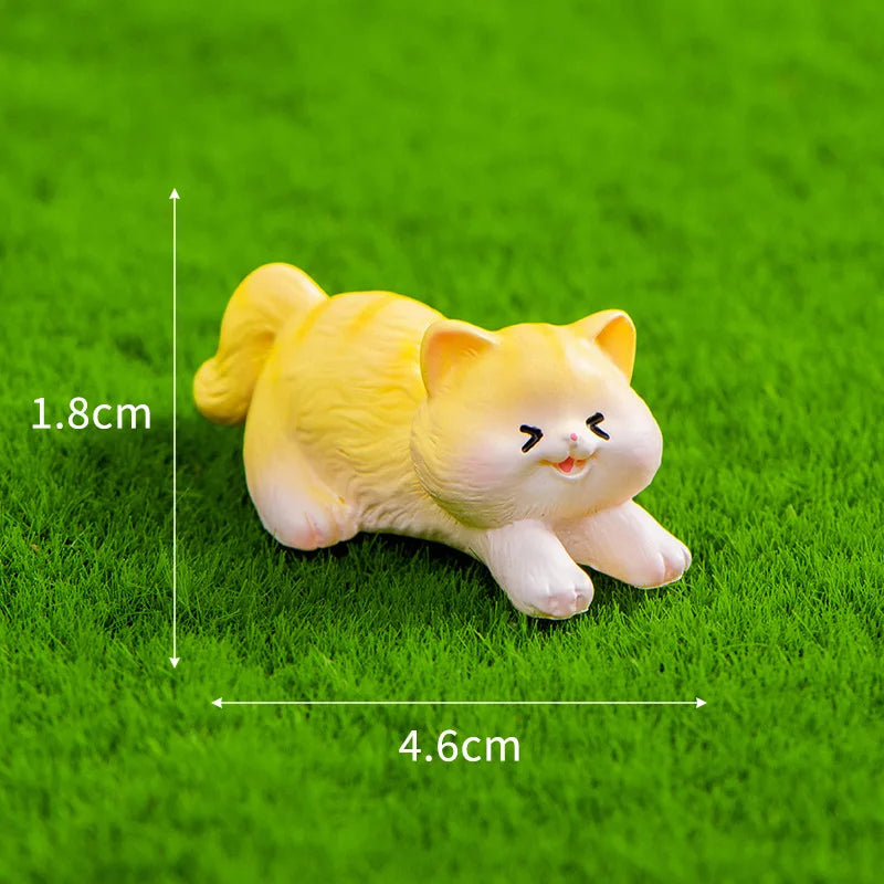 Miniatures Figurines Cute Cat Kawaii Animal Micro Landscape Ornaments for Home Room Desk Fairy Decoration Gardening Accessories Peaceful Pleasures Health and Wellness in a prone position