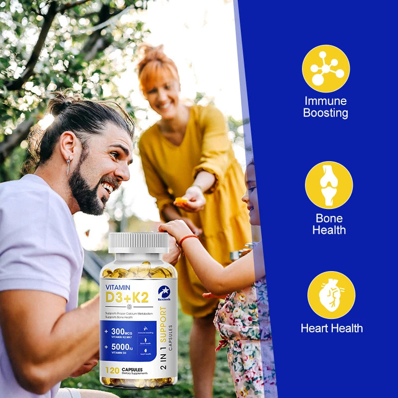 Kexinsh Vitamin D3K2 Capsules 5000iu Vitamin D3 300mcg K2 Support Teeth Bone Heart Health Joint Health Peaceful Pleasures Health and Wellness