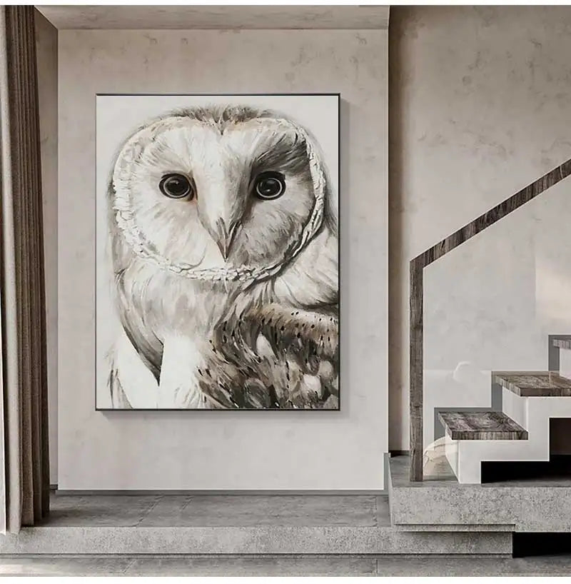 Realistic Owl Canvas Wall Art | Scandinavian Animal Poster