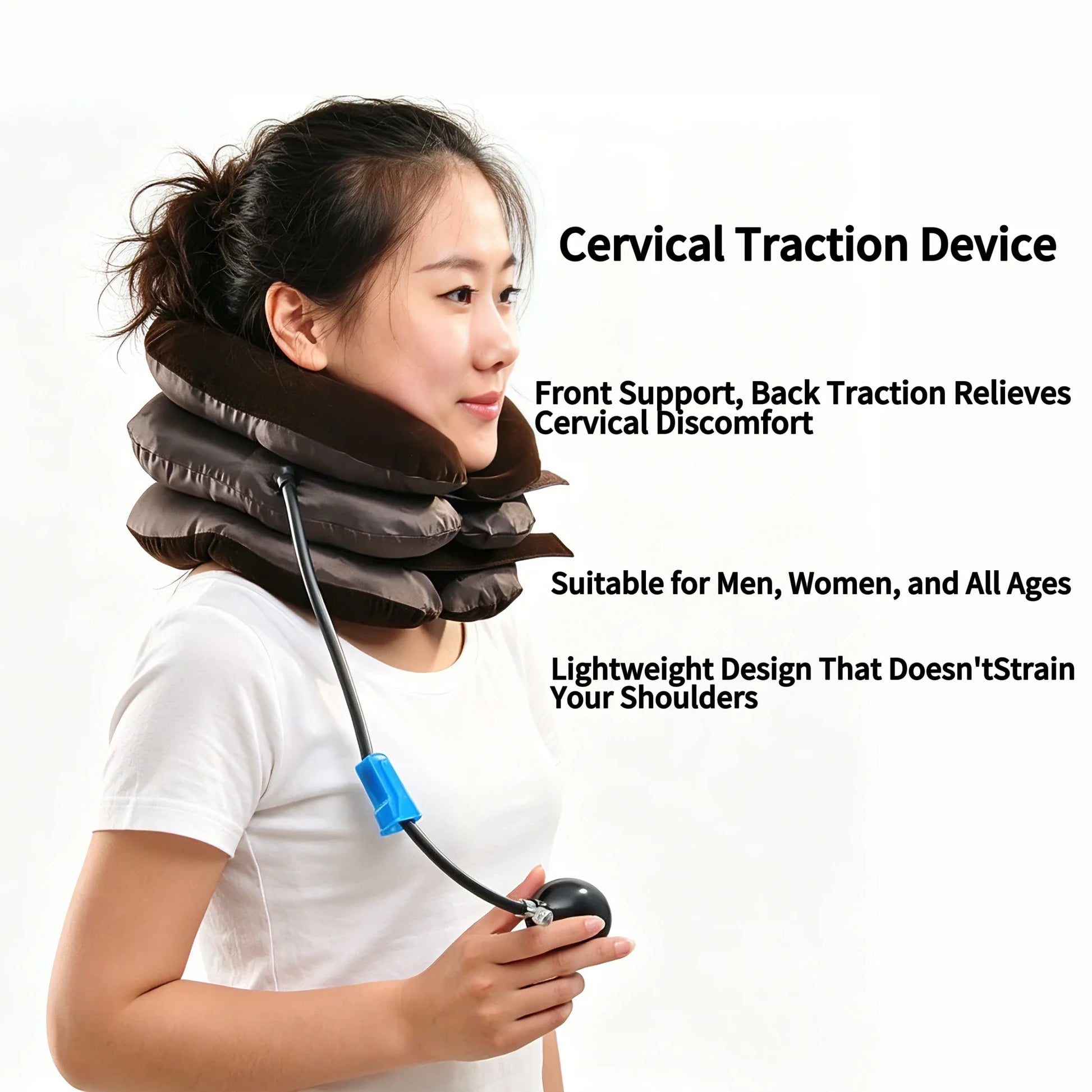 3-Layer Single Tube Inflatable Neck Traction Collar Lightweight Air Neck Support Pillow Relieve Neck Discomfort Travel Home Use Peaceful Pleasures Health and Wellness