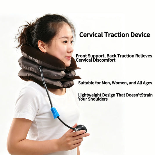 3-Layer Single Tube Inflatable Neck Traction Collar Lightweight Air Neck Support Pillow Relieve Neck Discomfort Travel Home Use Peaceful Pleasures Health and Wellness