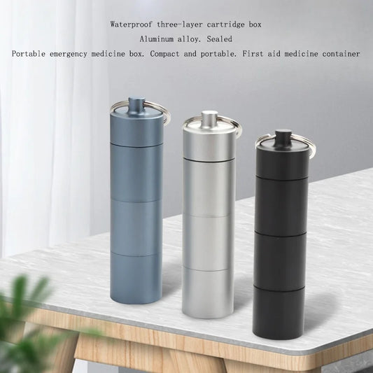 Waterproof Aluminum 3-Layer Pill Container | Outdoor Travel Box Pill Storage Container Peaceful Pleasures Health and Wellness