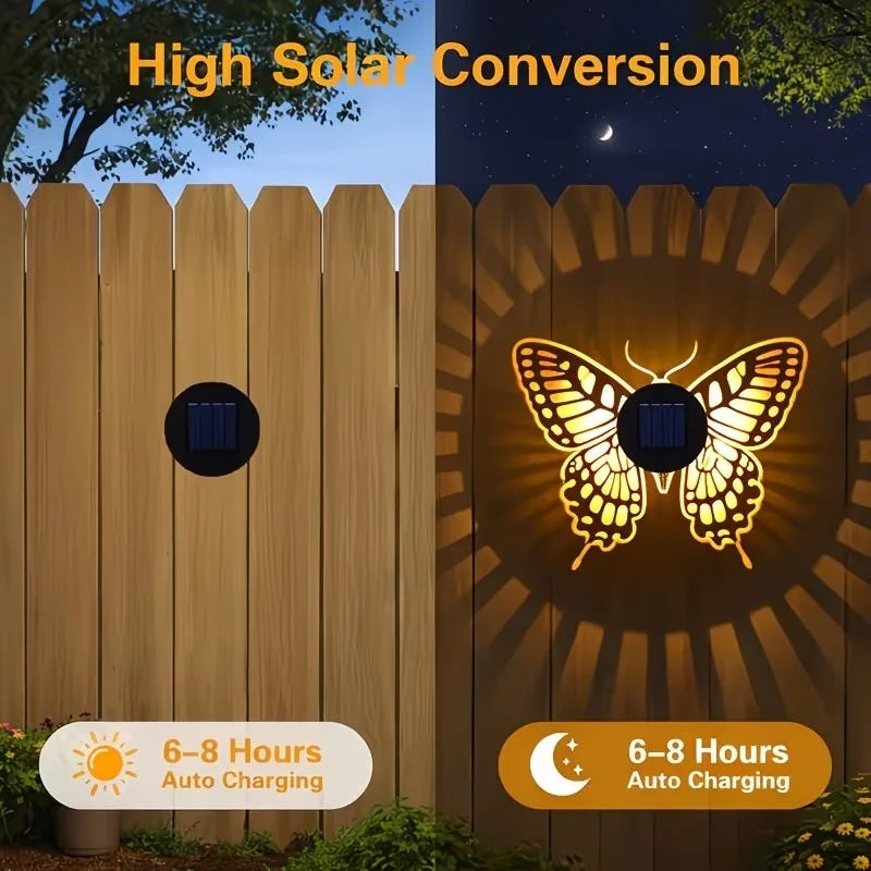 Solar Butterfly Wall Light RGB Shadow Projection Garden Lamp