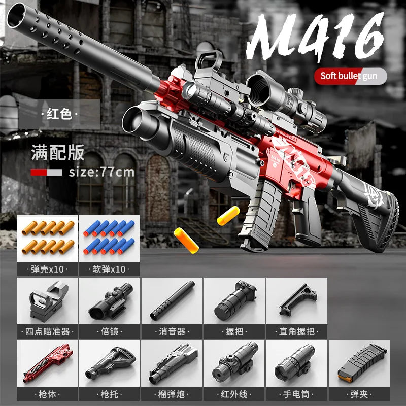 Children's M416 Manual Loading Toy Submachine Gun Assault Rifle Model Fires Soft Bullets Action for Boys Peaceful Pleasures Health and Wellness Red-2
