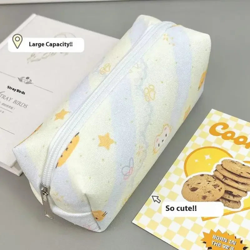 Cute Cat Pencil Case – Large Canvas Storage & Cosmetic Bag