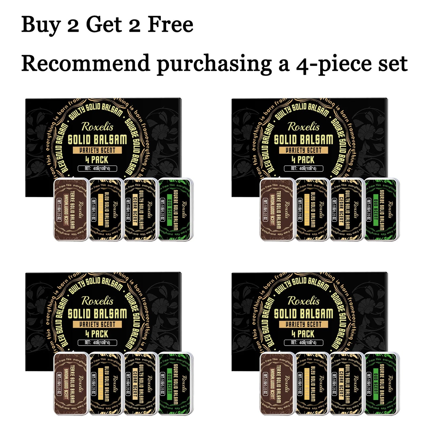 4-Piece Men's Solid Perfume Balm Set | Alcohol-Free Woody Scent