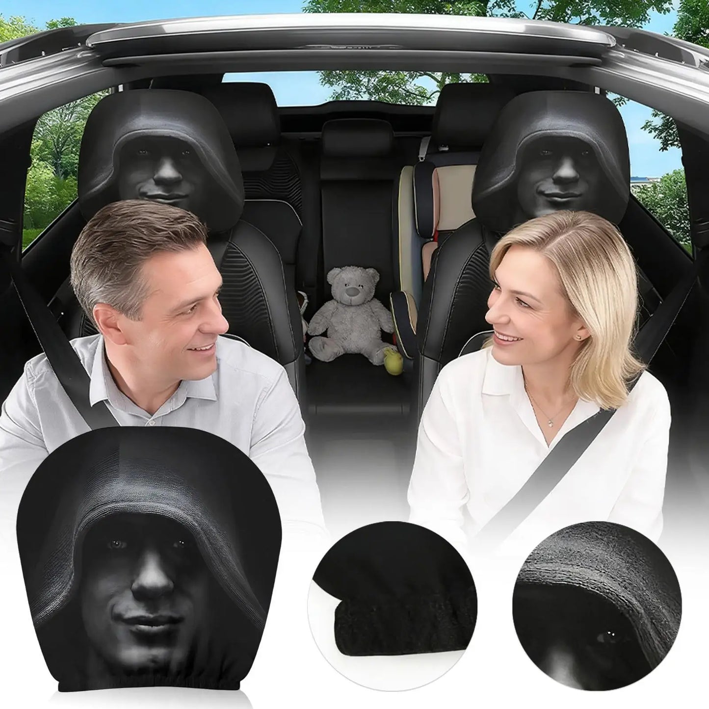Dark Mystery Portrait Car Headrest Cover | Universal Elastic Fit