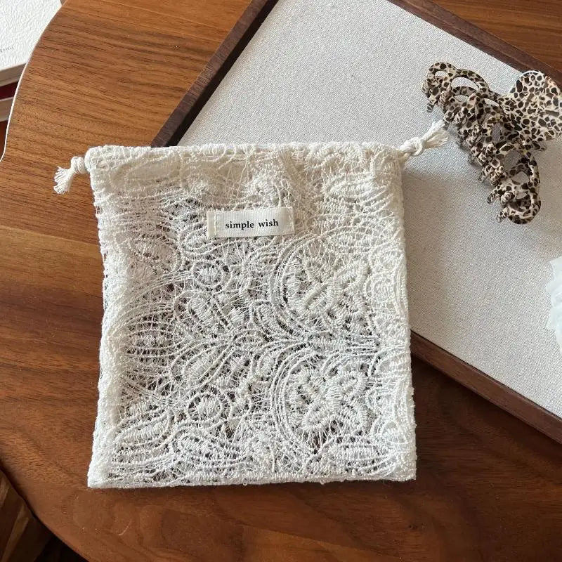 Vintage Lace Drawstring Bag | Travel Organizer for Cables & Cosmetics
