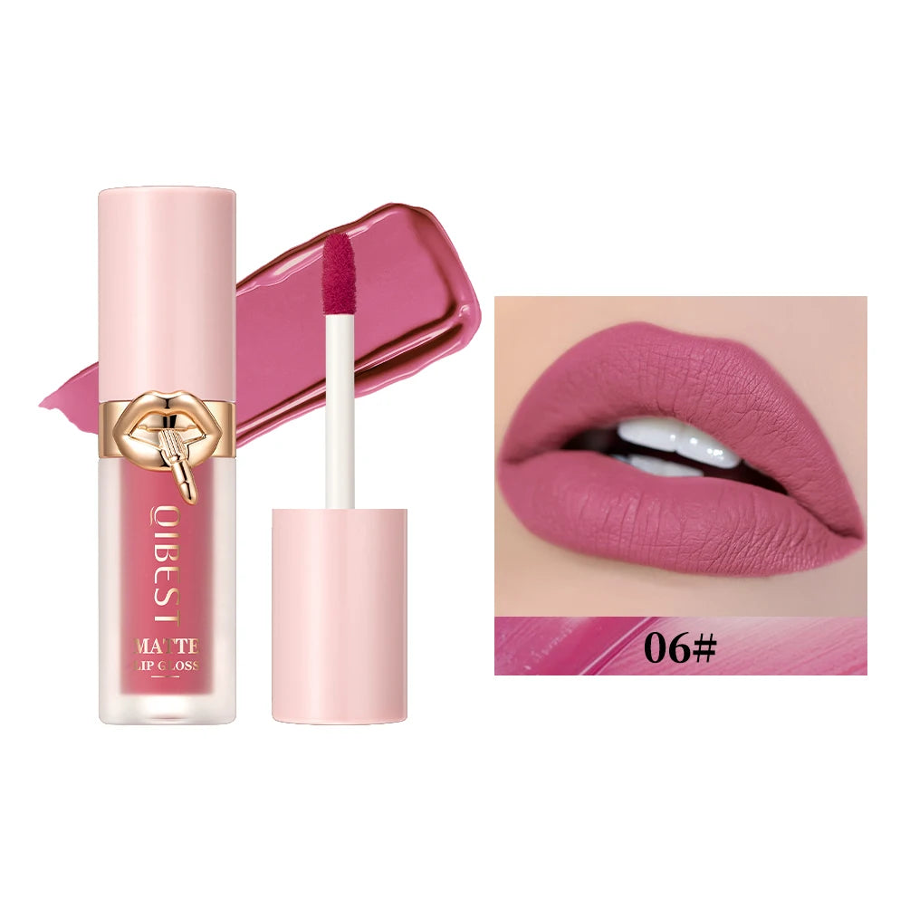 QIBEST Matte Liquid Lipstick Waterproof Silky Lip Gloss Non-Stick Cup Lipgloss Purple Red Nude Lip Tint Durable Makeup For Women Peaceful Pleasures Health and Wellness 06