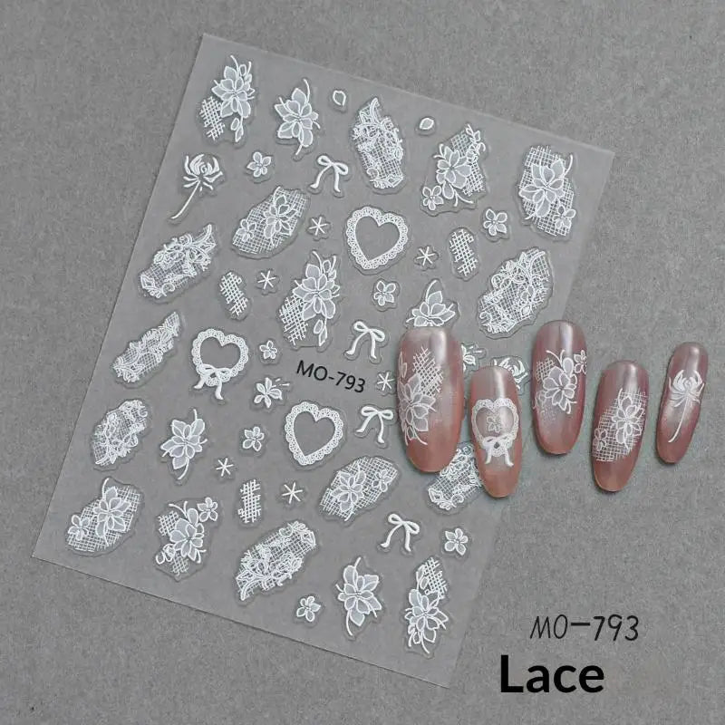 Lace Flower Bow Hollow Out Nail Stickers Relief Nail Appliques Nail Charms DIY For Manicure Decoration Peaceful Pleasures Health and Wellness M93