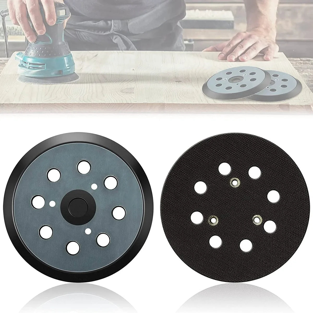 A36T-2Pcs Replacement Sander Base Pads Round Hook And Loop Backing Pad Orbital Sander Replacement Pad 125Mm 8 Hole Peaceful Pleasures Health and Wellness