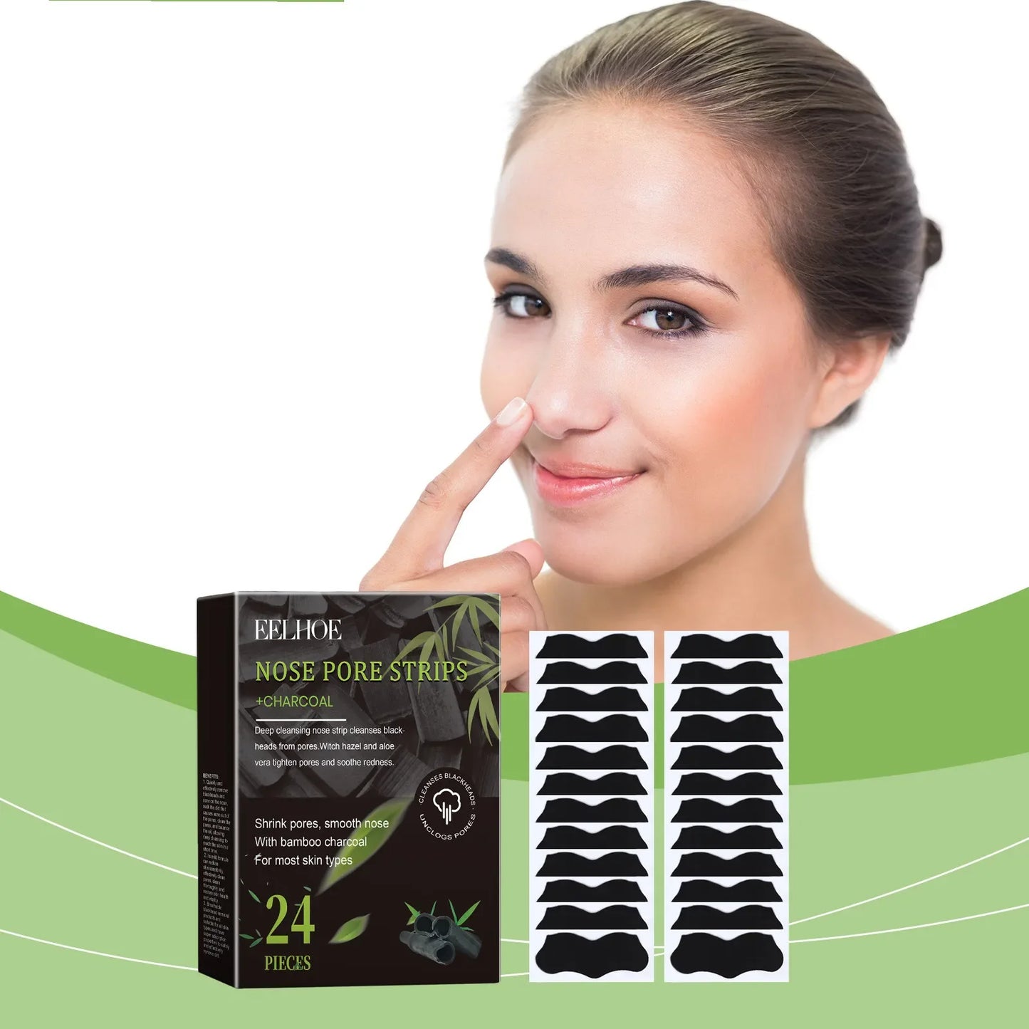 EELHOE Charcoal Bamboo Blackhead Nose Strips 24 Pack