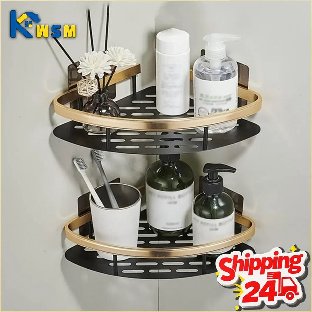 No-Drill Aluminum Shower Corner Shelf & Bathroom Organizer