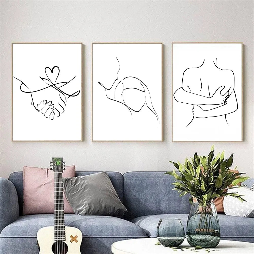 Black & White Couple Line Art Poster | Self-Adhesive Wall Decor Wall Art Poster Peaceful Pleasures Health and Wellness