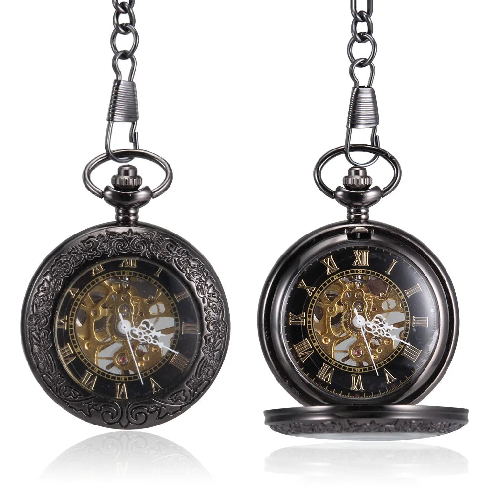 Vintage Quartz Pocket Watch with Chain | Roman Numeral Gift