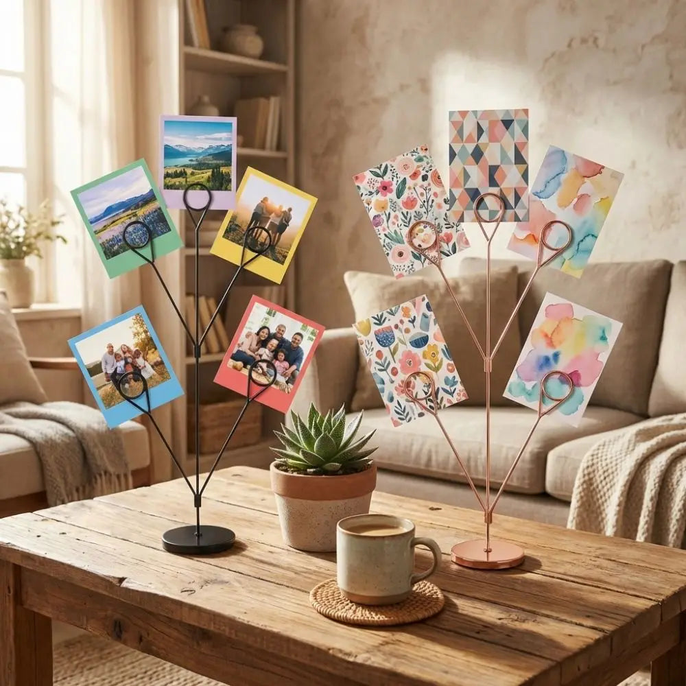 Stylish 5-Branch Photo Holder Round Base Picture Holder Memo Clip Stand Romantic Vertical Display Stand Wedding Table Peaceful Pleasures Health and Wellness