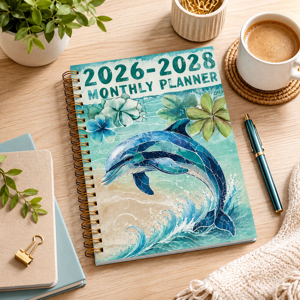 2026-2028 3 Year Spiral Planner Monthly Daily Agenda Cute Dolphin